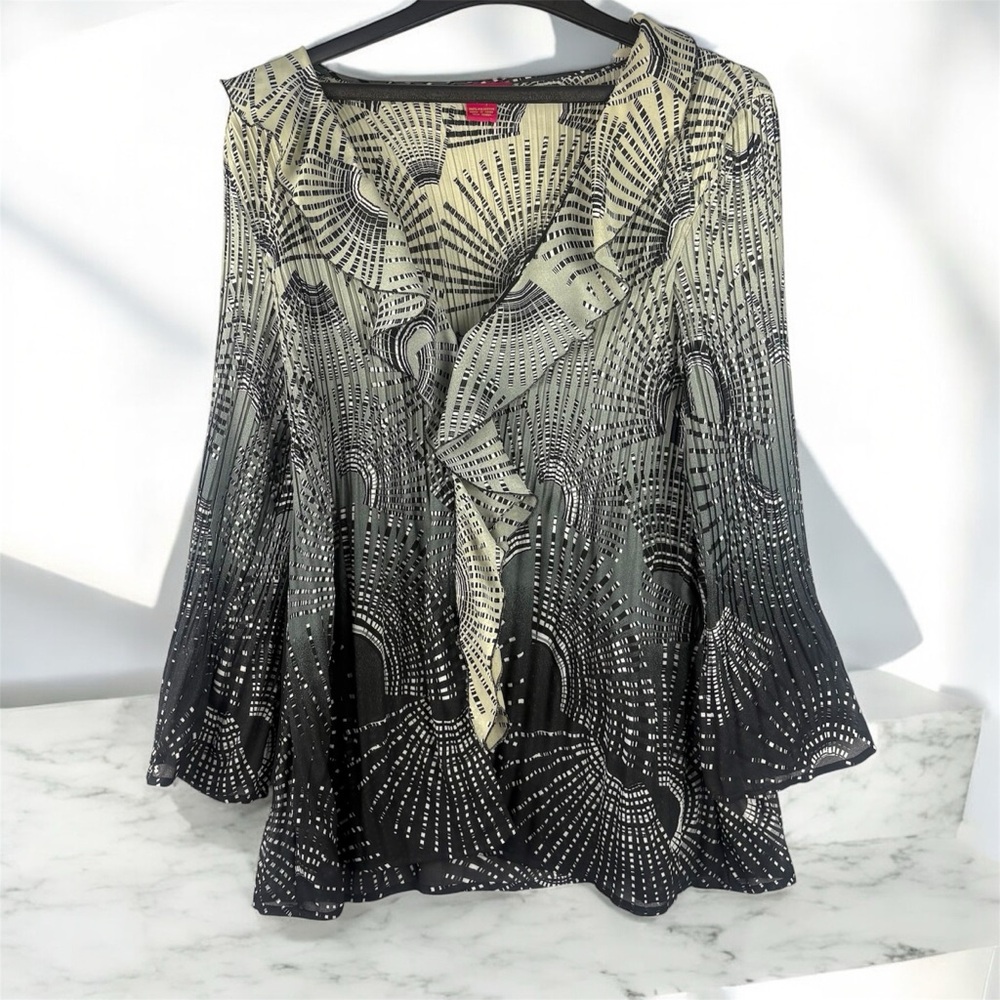 VTG Y2K Sunny Leigh Black & White Long Sleeve Button up Blouse XL Fairy Goth - Picture 6 of 9